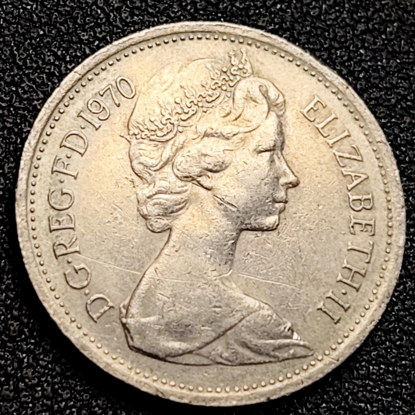 泉币菌-第164场-新年第七场 精品福利场 英国5便士1970年 铜镍币 23.6毫米5.6克 青年女王