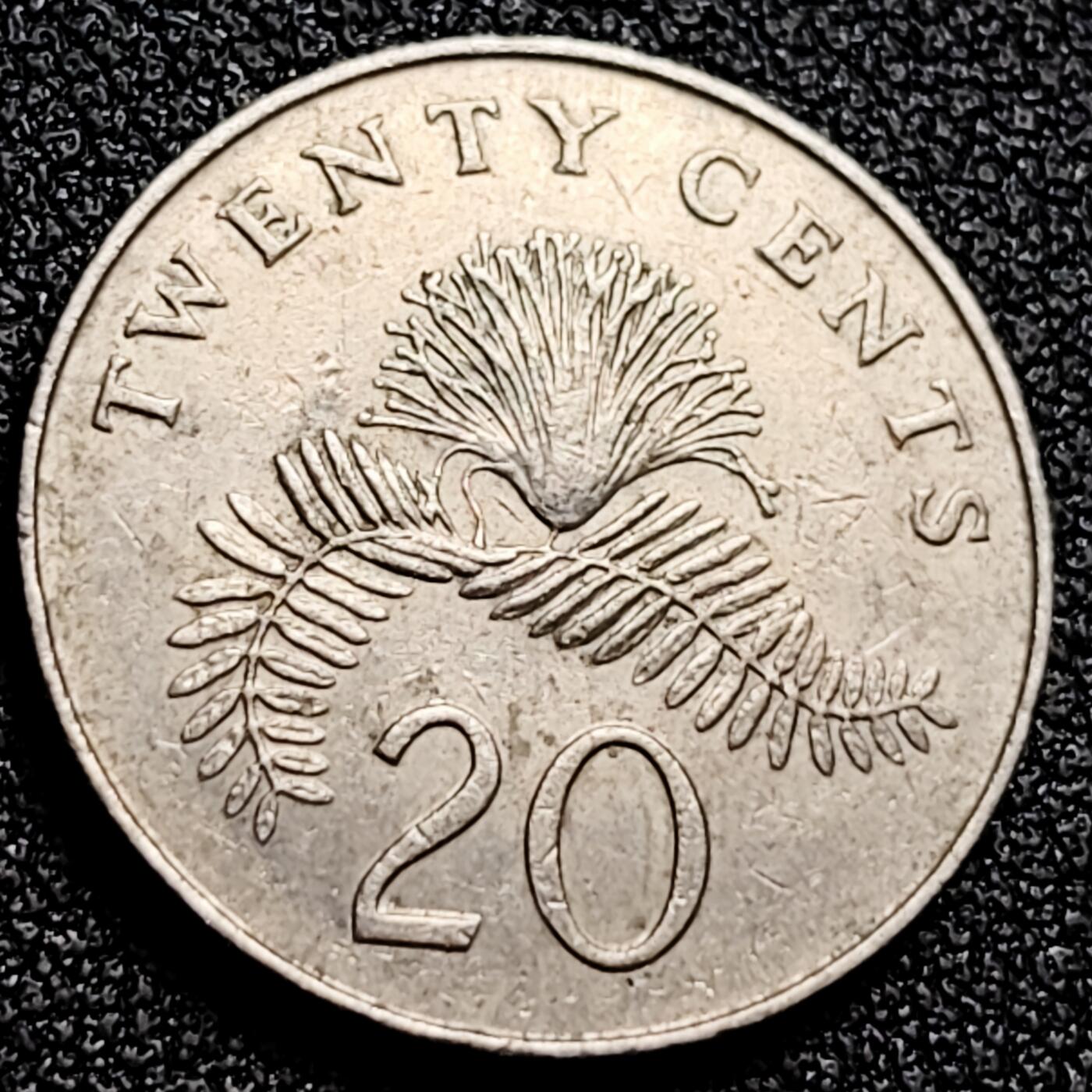 泉币菌-第165场-新年第八场 精品福利场 1986 高币值 新加坡20分 绒球花 高盾徽版 直径21.36mm