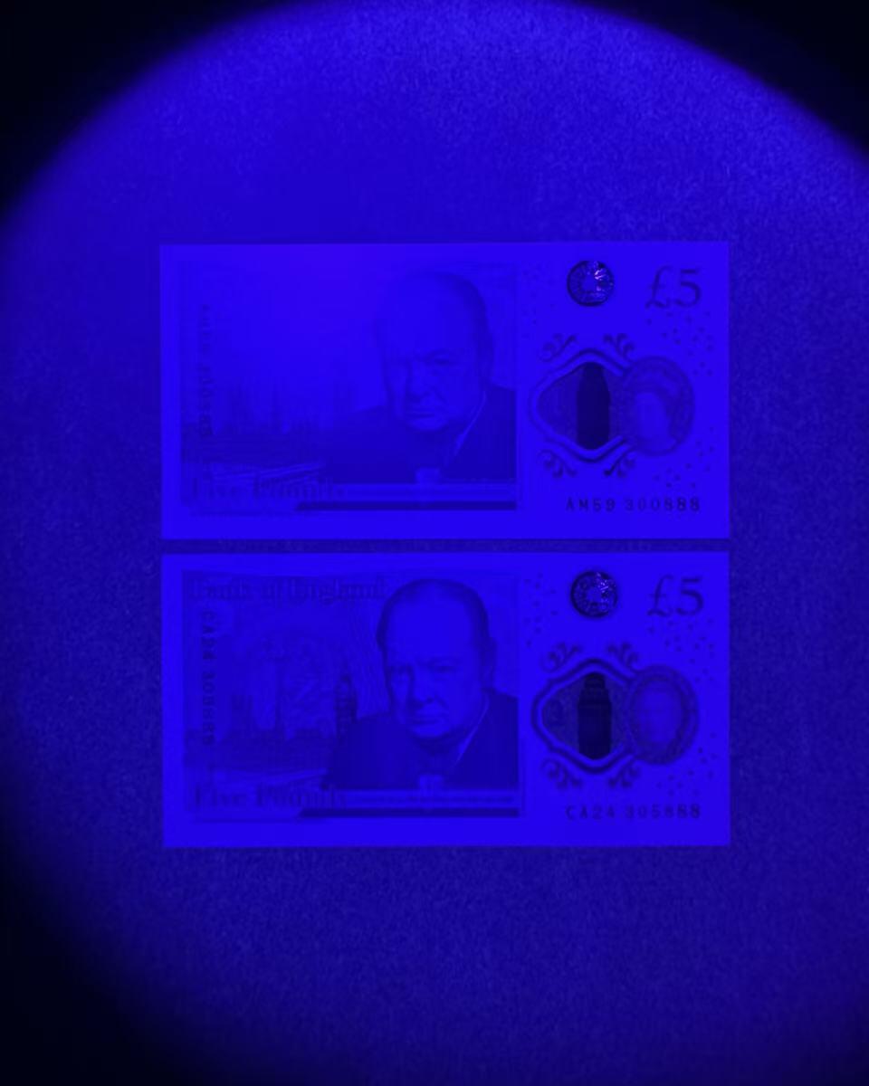 【Blue Auction】世界纸币精拍第772期——18级TOP拍卖/信誉/品质/专业/高效💫 【一组2张888豹子号无47】英国 2023年5镑 全新UNC