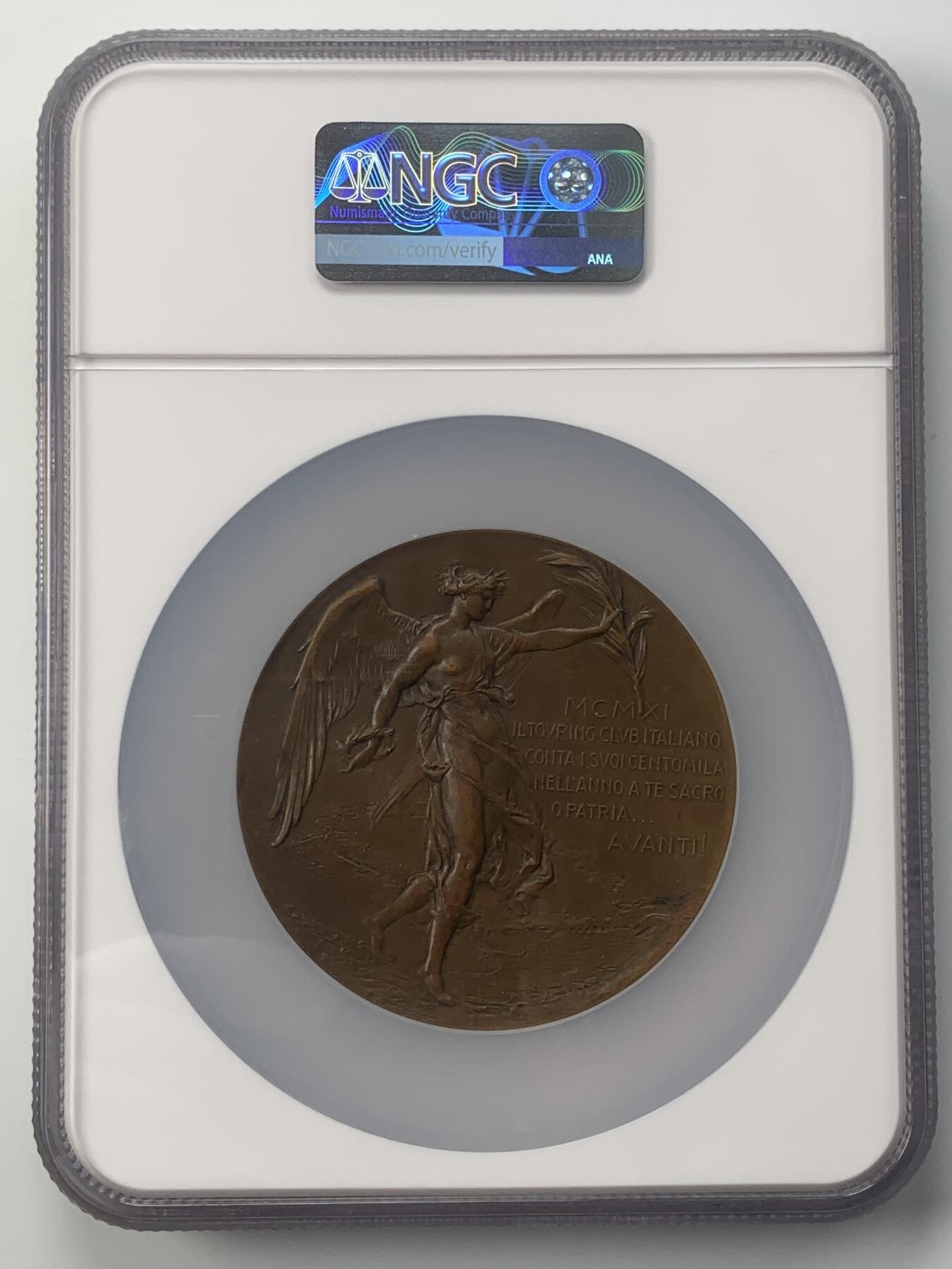 掌中浮雕-藏着的欧洲第048场 NGC MS62 : 1911年意大利旅行俱乐部纪念大铜章  ,69mm