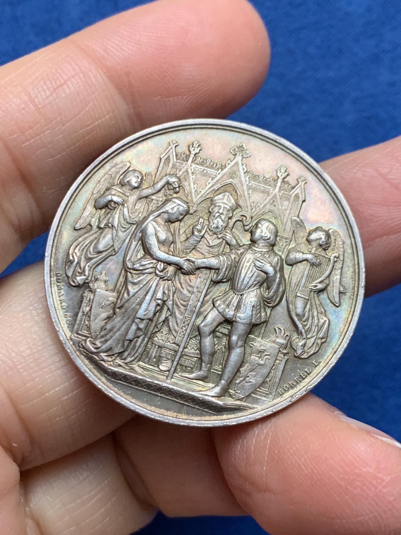 《竞宝斋》第455场 周日，周一 2场连拍 （全场包邮，欢迎送拍） 法国婚姻与爱情纪念银章 丰饶角银标 21.62克 36.2MM 双天使撒花奏乐