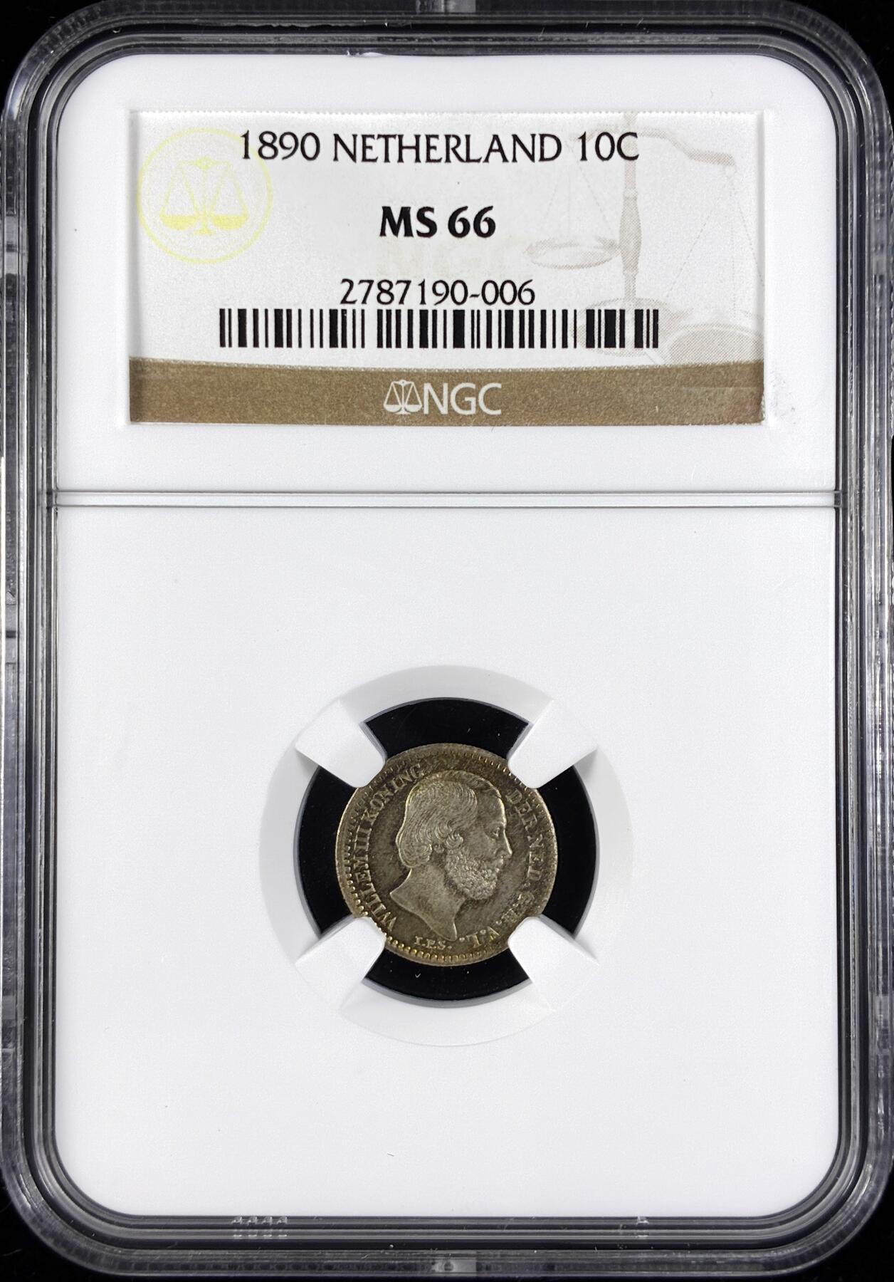 【雨安】【直播拍卖】【第0123期-评级币章】2026-01-10 周六 19:30 [评级欧洲] Netherlands 荷兰 王国 10分 1890年 威廉三世  NGC-MS66