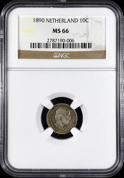 【雨安】【直播拍卖】【第0123期-评级币章】2026-01-10 周六 19:30 - [评级欧洲] Netherlands 荷兰 王国 10分 1890年 威廉三世  NGC-MS66
