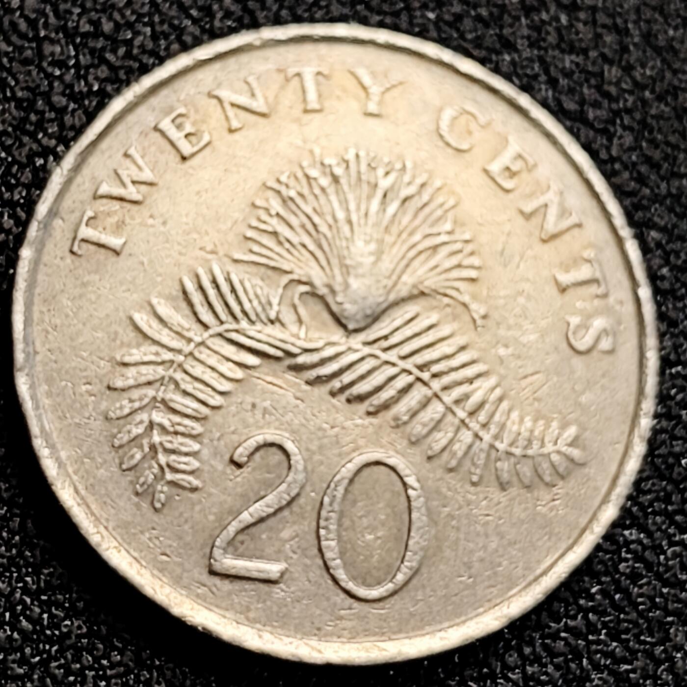 泉币菌-第164场-新年第七场 精品福利场 1986 高币值 新加坡20分 绒球花 高盾徽版 直径21.36mm