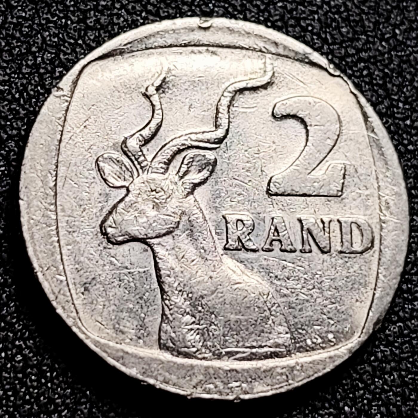 泉币菌-第165场-新年第八场 精品福利场 跳羚 上字徽版 南非1989年 2兰特铜镀镍硬币 23.0毫米 5.5克