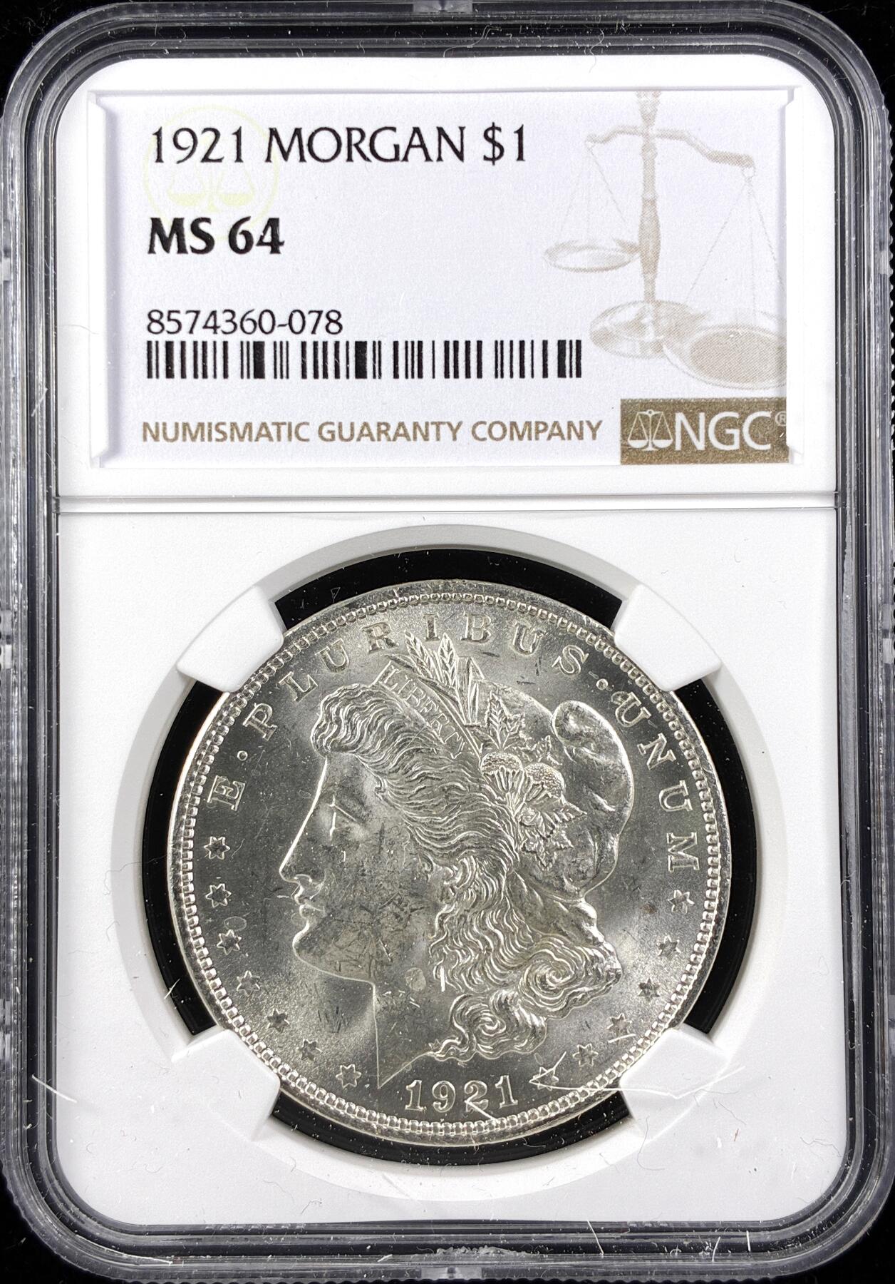 【雨安】【直播拍卖】【第0123期-评级币章】2026-01-10 周六 19:30 [评级美洲] USA 美国 1美元 (1878-1921) 摩根 1921年  NGC-MS64