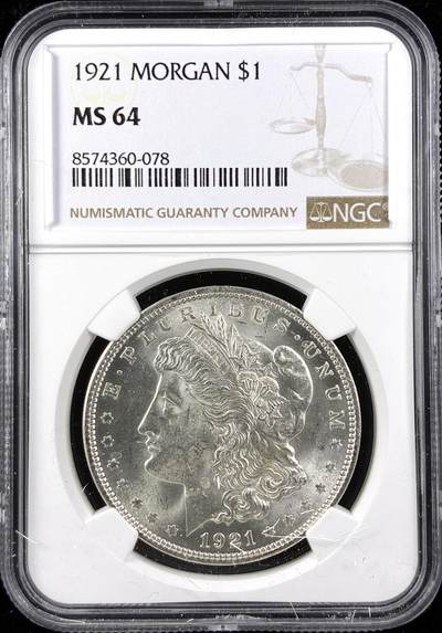 【雨安】【直播拍卖】【第0123期-评级币章】2026-01-10 周六 19:30 - [评级美洲] USA 美国 1美元 (1878-1921) 摩根 1921年  NGC-MS64