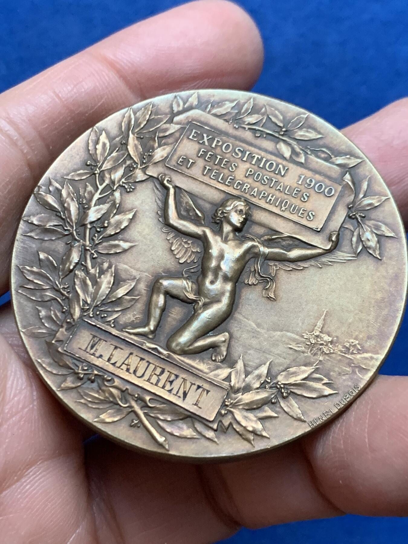 《竞宝斋》第455场 周日，周一 2场连拍 （全场包邮，欢迎送拍） 法国1900年世博会纪念铜章 52.6克 49.5mm 丰饶角铜标