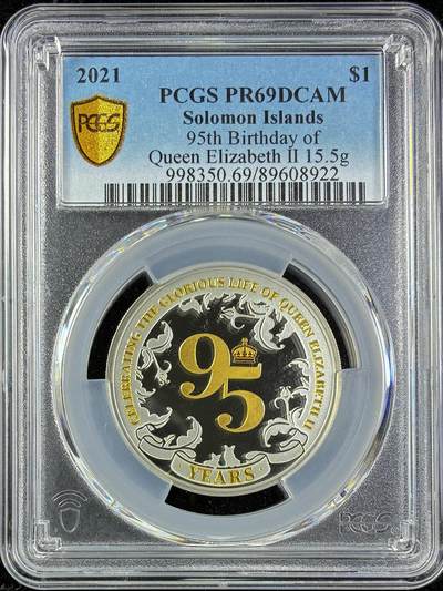 【雨安】【直播拍卖】【第0123期-评级币章】2026-01-10 周六 19:30 - [评级现代] Solomon Islands 所罗门群岛 1元 2021年 伊丽莎白二世95岁生日 PCGS-PR69DCAM 精制币