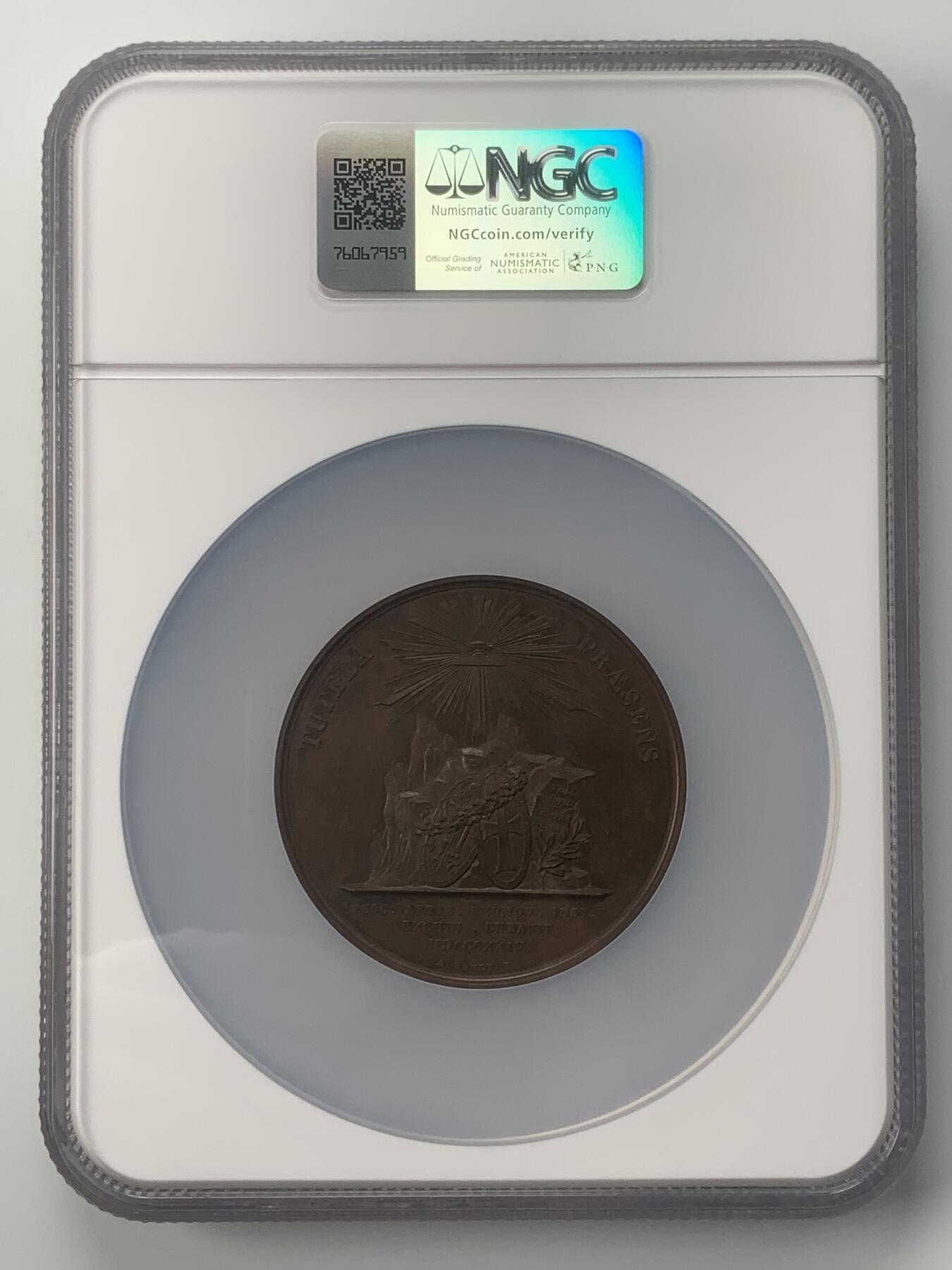 掌中浮雕-藏着的欧洲第048场 NGC MS63 : 1824年日内瓦加入瑞士邦联10周年纪念铜章，57mm