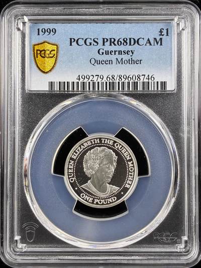 【雨安】【直播拍卖】【第0123期-评级币章】2026-01-10 周六 19:30 - [评级现代] Guernsey 根西 1镑 1999年 王太后 PCGS-PR68DCAM 精制币