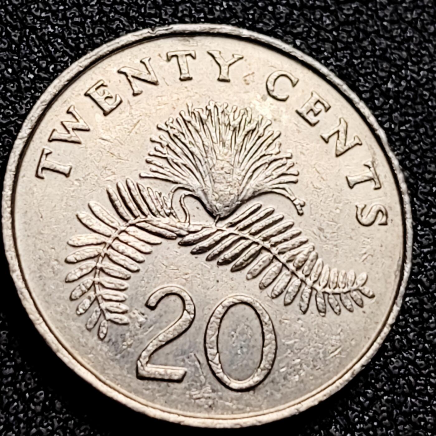 泉币菌-第165场-新年第八场 精品福利场 1993 高币值 新加坡20分 绒球花 高盾徽版 直径21.36mm