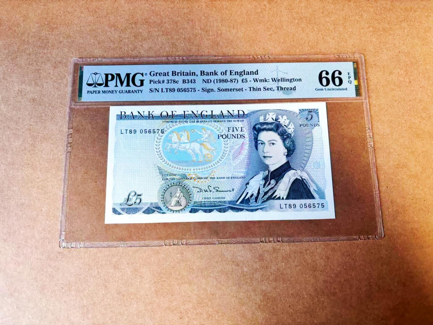 【Blue Auction】世界纸币精拍第772期——18级TOP拍卖/信誉/品质/专业/高效💫 英国 1980-87年5镑 PMG66EPQ 