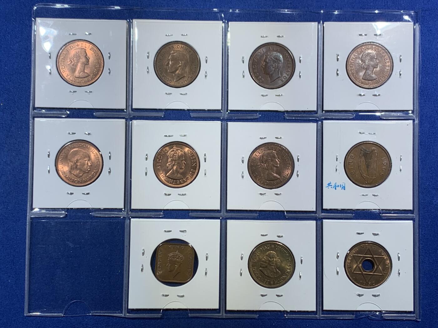 《竞宝斋》第455场 周日，周一 2场连拍 （全场包邮，欢迎送拍） 十一枚一组 英属各地 1/2便士 铜币