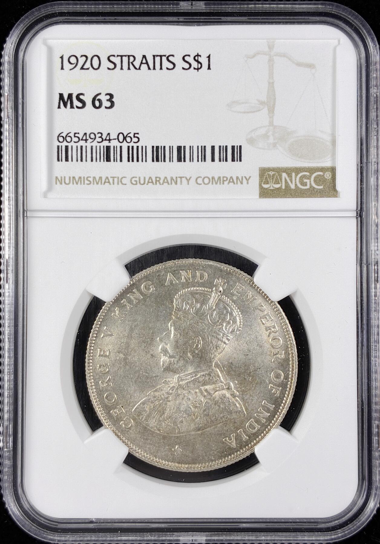 【雨安】【直播拍卖】【第0123期-评级币章】2026-01-10 周六 19:30 [评级亚洲] Straits Settlements 英属海峡 壹圆 1920年 乔治五世  NGC-MS63