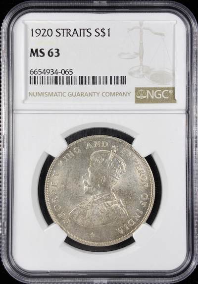 【雨安】【直播拍卖】【第0123期-评级币章】2026-01-10 周六 19:30 - [评级亚洲] Straits Settlements 英属海峡 壹圆 1920年 乔治五世  NGC-MS63