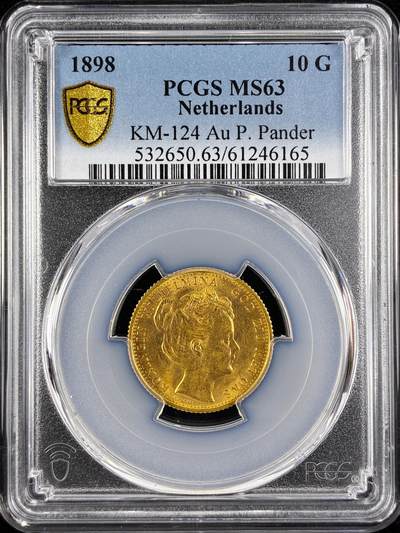 【雨安】【直播拍卖】【第0123期-评级币章】2026-01-10 周六 19:30 - [金铂金币] [金币] Netherlands 荷兰 王国 10盾 1898年 威廉明娜 儿童  PCGS-MS63 名誉品种, 涨势凶猛