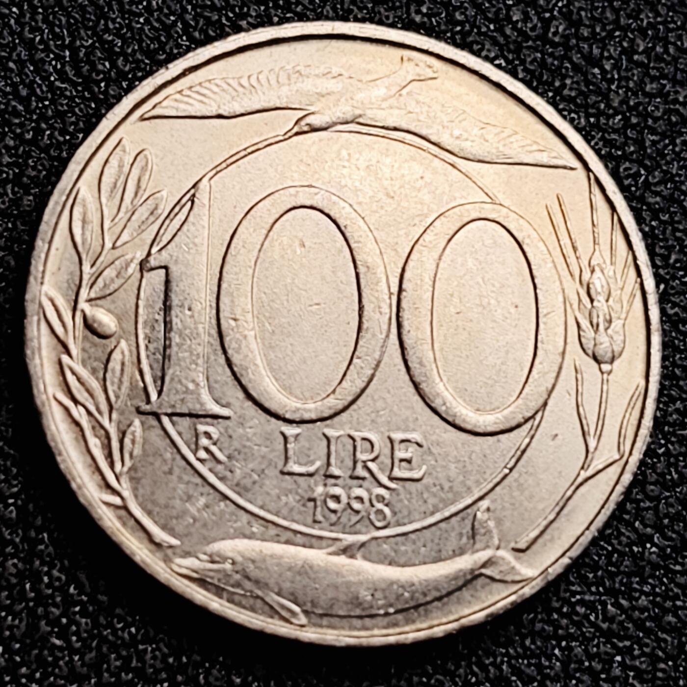 泉币菌-第164场-新年第七场 精品福利场 意大利100里拉白铜硬币 海豚 飞鸟 小麦 22mm 纪念币铜钱