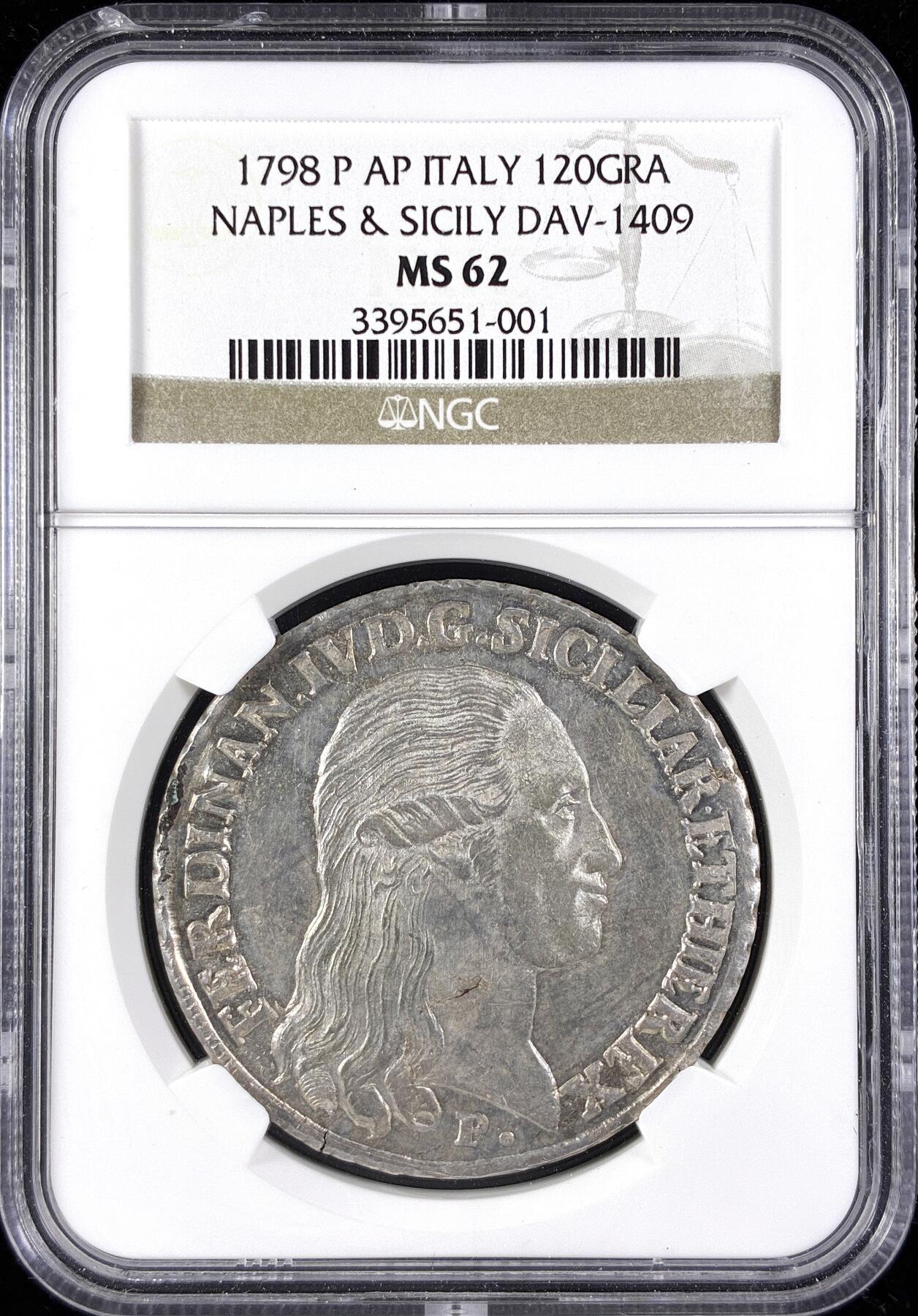 【雨安】【直播拍卖】【第0123期-评级币章】2026-01-10 周六 19:30 [评级欧洲] Italy 意大利 Naples那不勒斯 120G 1798年  NGC-MS62 罕见MS品种