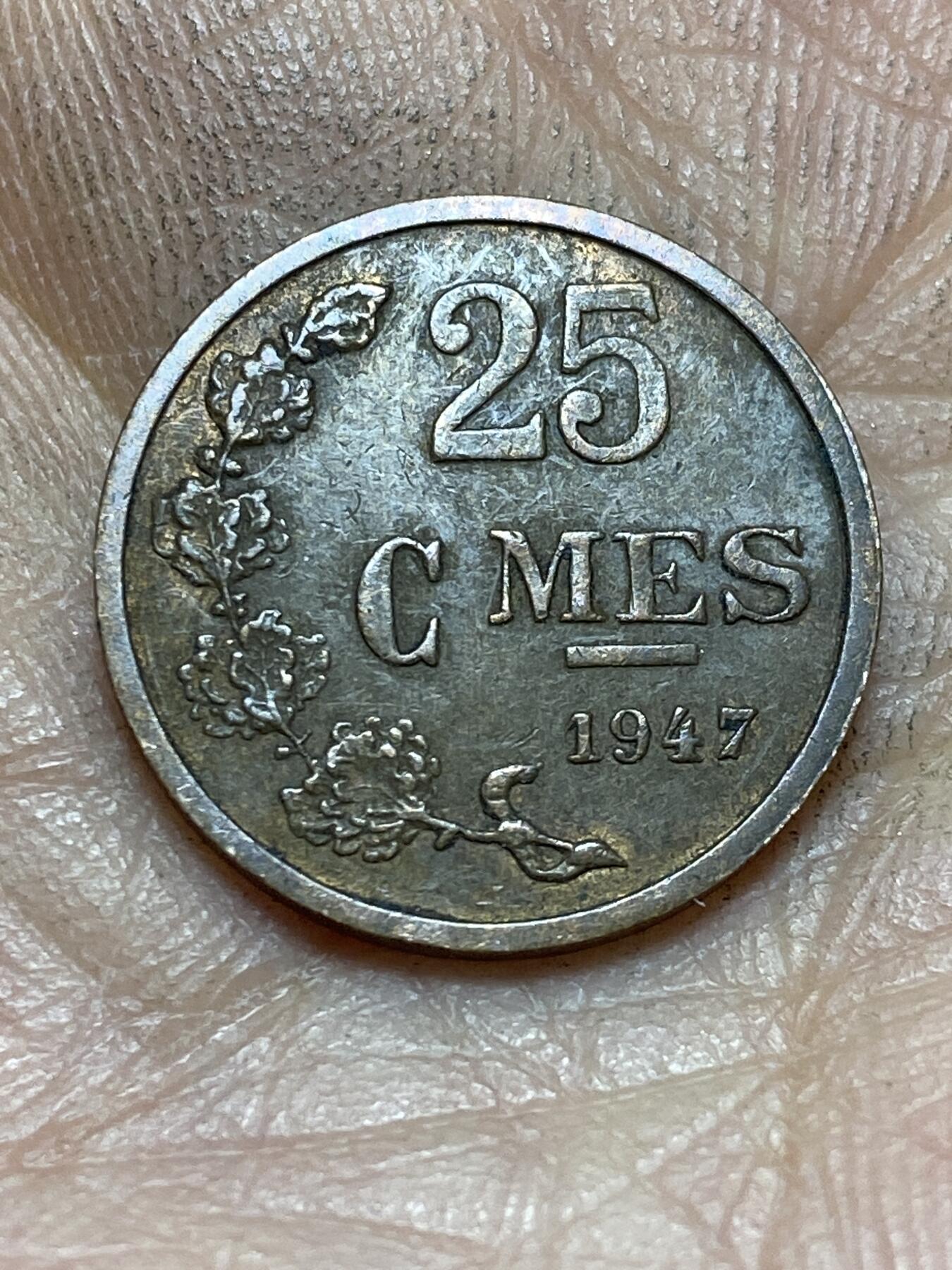 2026年第四场(总第一百七十三场）外国好品散币场(免佣金) 卢森堡🇱🇺1947年25分(七任大公夏洛特夫人时期，第四版关门年)