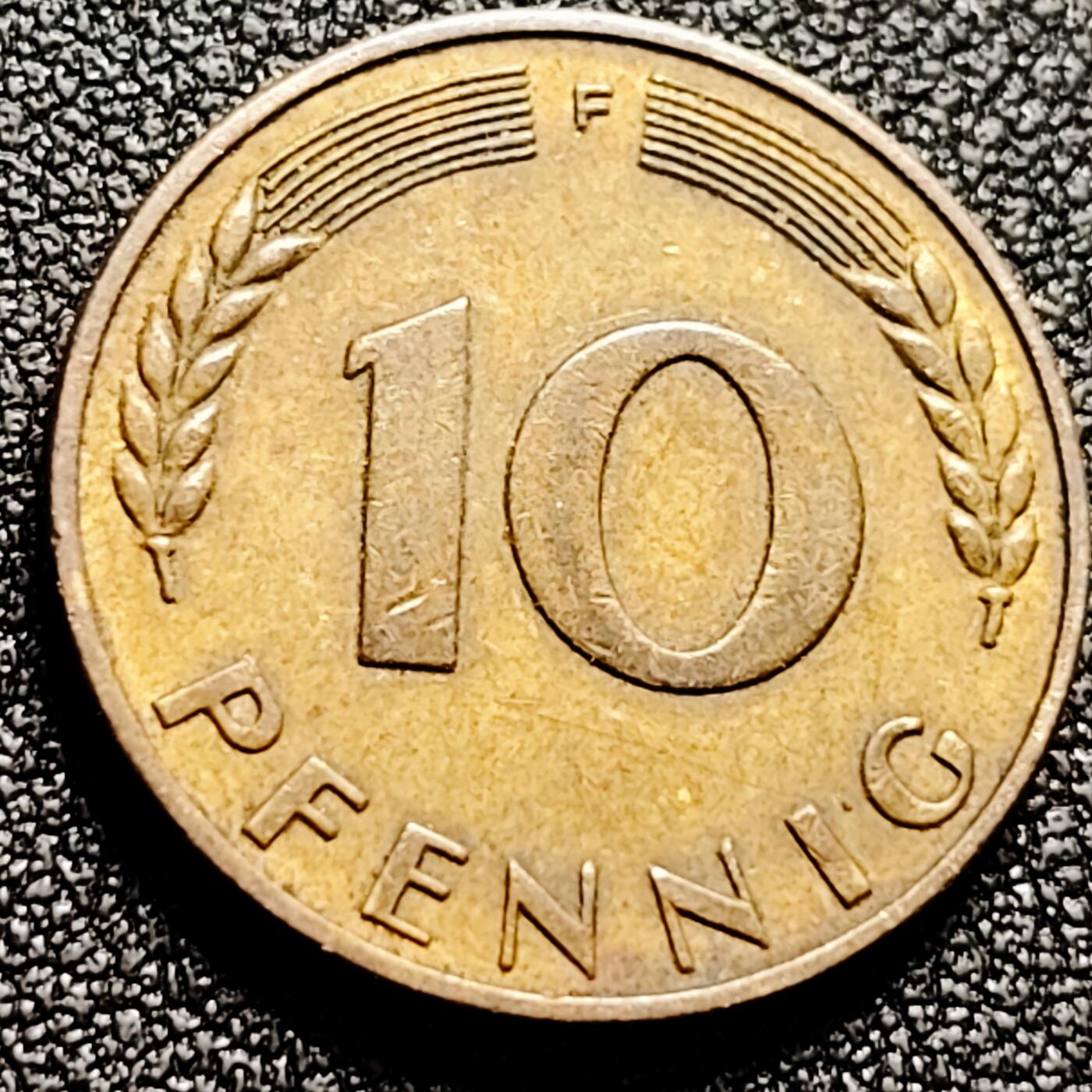 泉币菌-第165场-新年第八场 精品福利场 德国 10芬尼 铁芯镀黄铜硬币 五叶橡树 21.5毫米 纪念币铜钱
