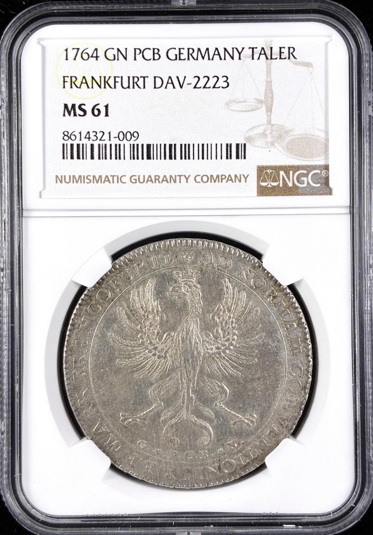 【雨安】【直播拍卖】【第0123期-评级币章】2026-01-10 周六 19:30 [评级德国] Germany 德国 德意志 1泰勒 Frankfurt法兰克福 KM#0234.2 (1764-1764) 1764年  NGC-MS61