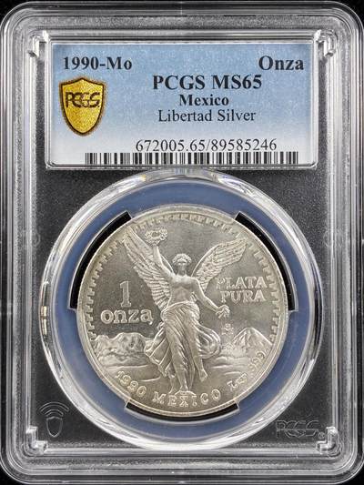 【雨安】【直播拍卖】【第0123期-评级币章】2026-01-10 周六 19:30 - [评级现代] Mexico 墨西哥 投资银 自由女神 1盎司 1990年  PCGS-MS65