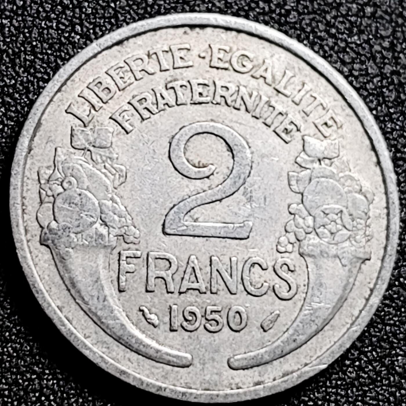 泉币菌-第165场-新年第八场 精品福利场 27mm 法国1950年 2法郎 法兰西女神