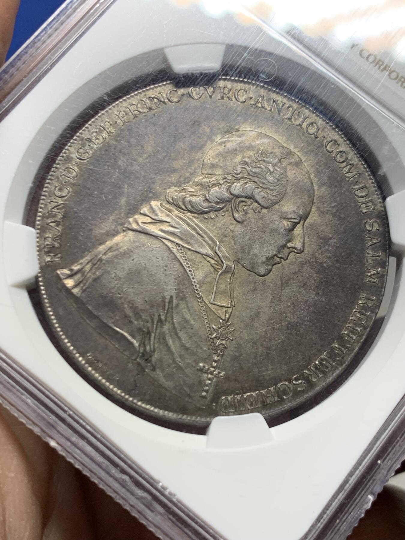 《竞宝斋》第455场 周日，周一 2场连拍 （全场包邮，欢迎送拍） NGC MS62 奥地利 1801年 阿尔卑斯山主教区 1泰勒银币 单年品种 深黑包浆 可藏