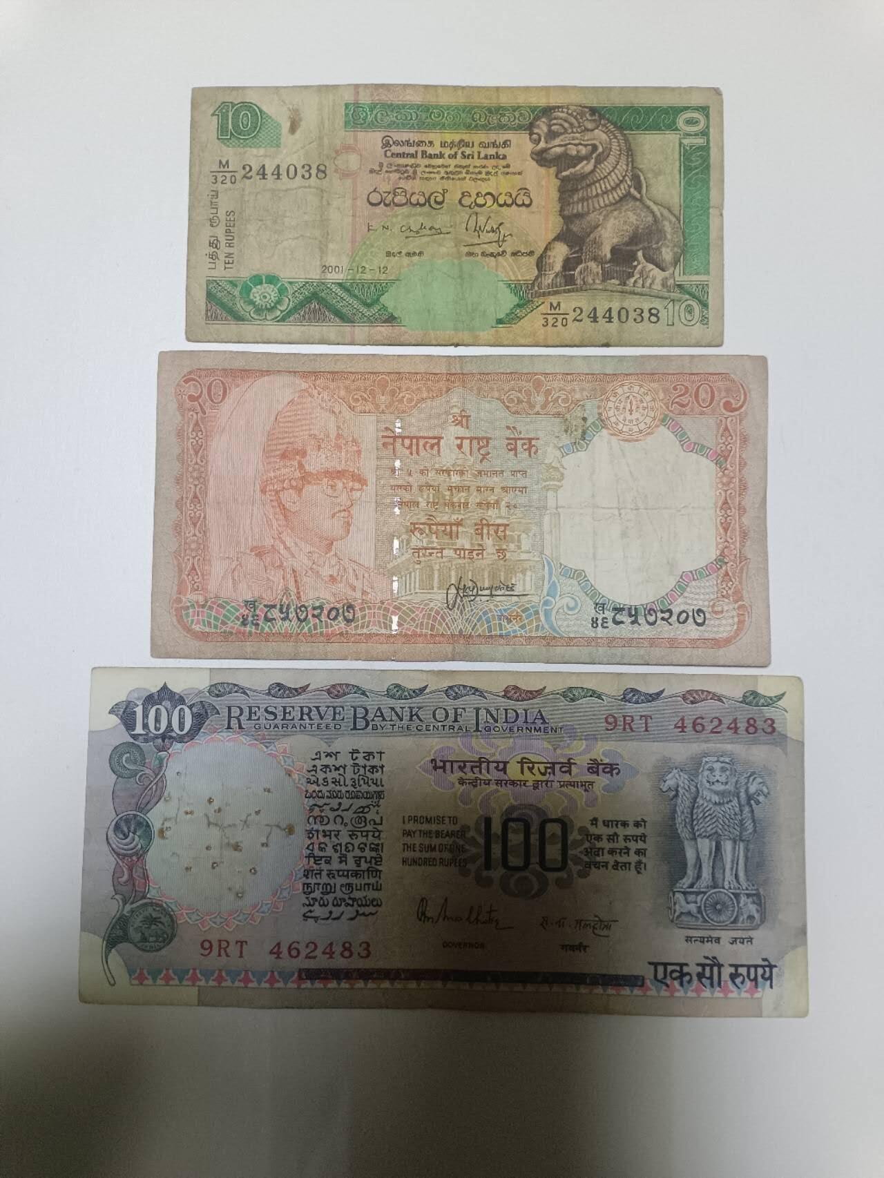 【20260108】非全新纸币和硬币第322场 亚洲国家3张纸币，有针孔