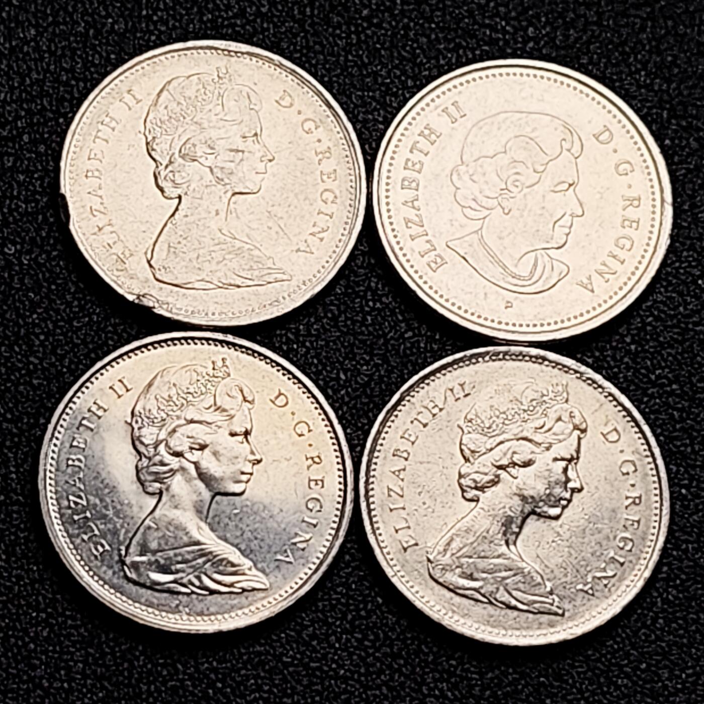 泉币菌-第163场-新年第六场 精品福利场 高币值 一加元 一组4枚 加拿大驯鹿1/4元 英国伊丽莎白二世女王像 23.9mm