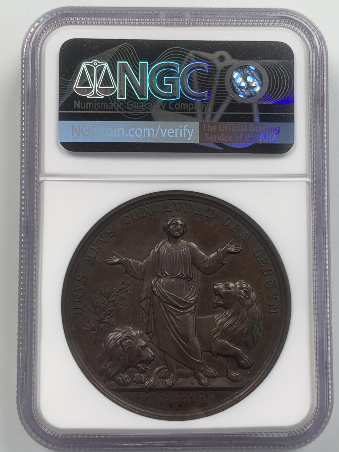 掌中浮雕-藏着的欧洲第048场 NGC MS62 ：教皇国梵蒂冈1861年庇护九世铜质奖章，44mm