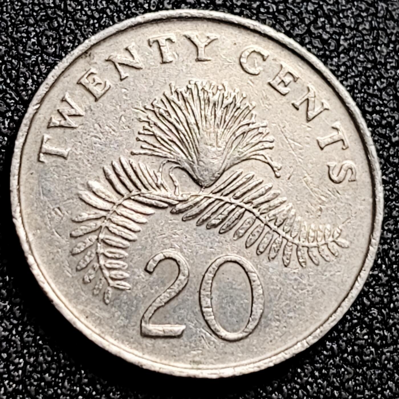 泉币菌-第165场-新年第八场 精品福利场 1990高币值 新加坡20分 绒球花 高盾徽版 直径21.36mm