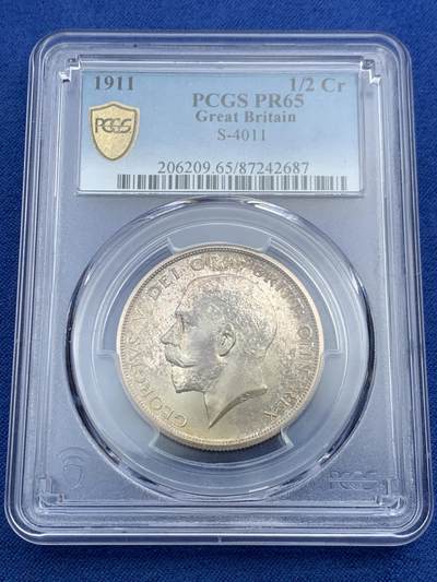 《竞宝斋》第455场 周日，周一 2场连拍 （全场包邮，欢迎送拍） - PCGS PR65 英国 1911年 乔治五世 精制半克朗银币 登基首年