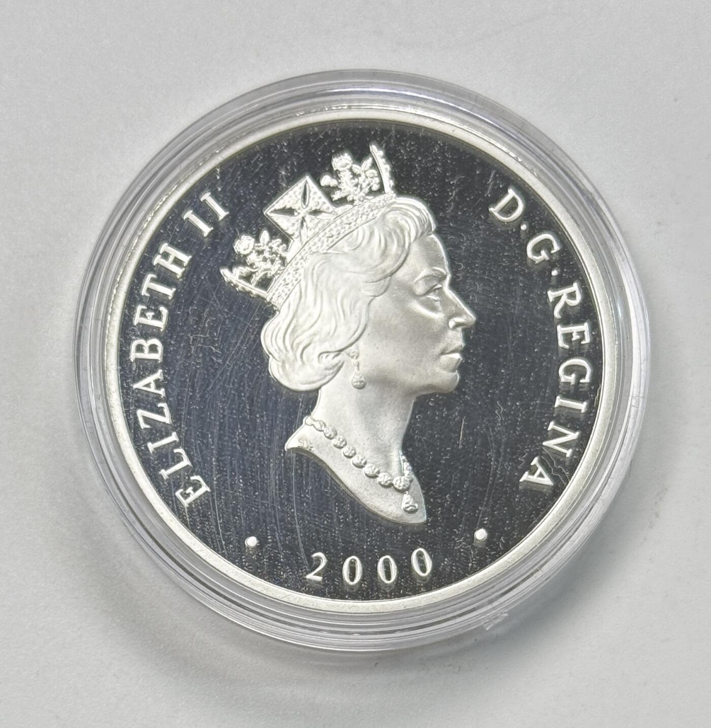 S&S Numismatic世界钱币-拍卖 第118期  加拿大2000年 陆路、海路和铁路运输 20加元精制纪念银币 盒证齐全，品相如图 31.1克925银