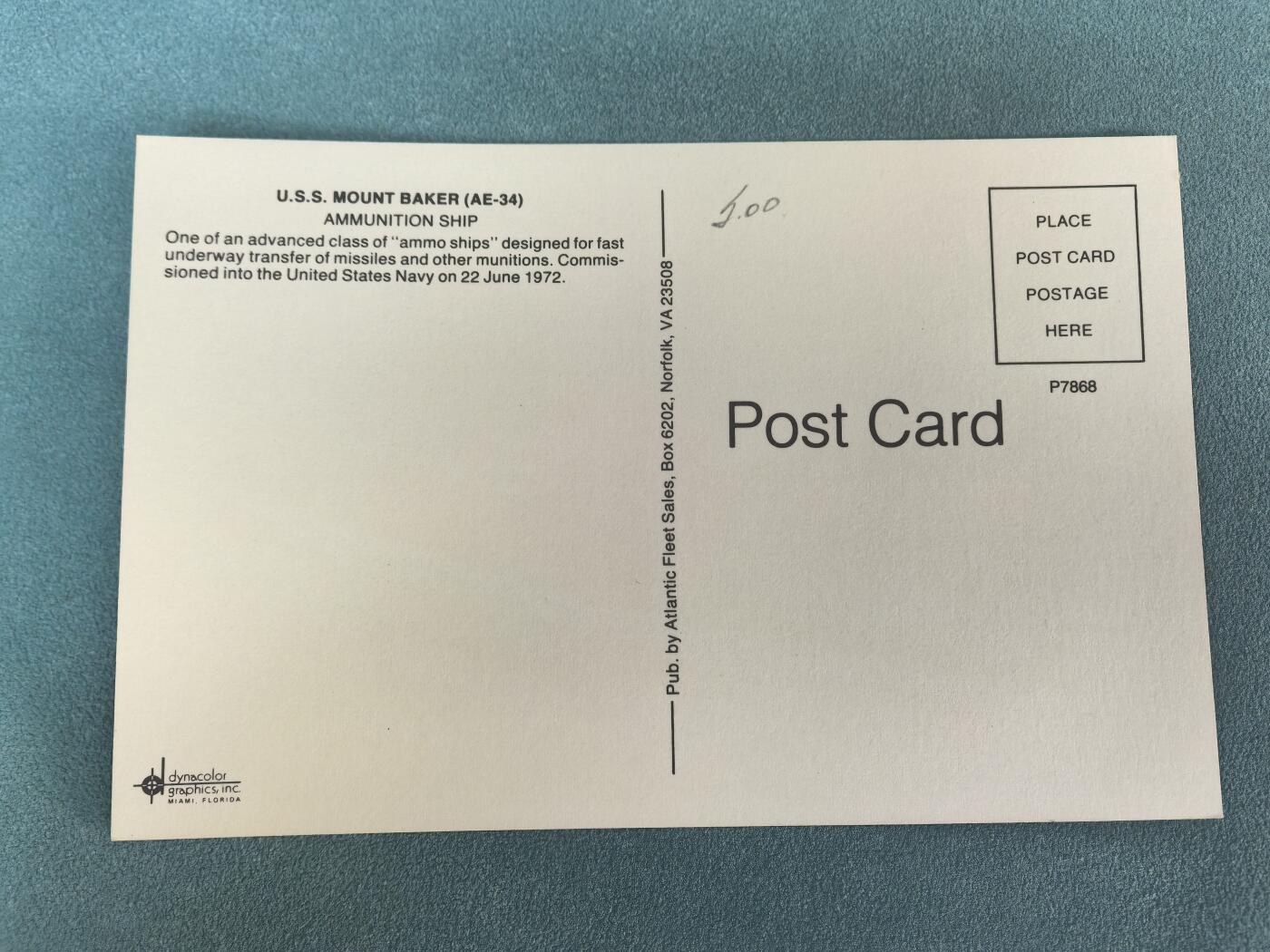 盛世勋华——号角文化勋章邮票专场拍卖第297期 美国冷战时期军舰专题明信片 贝克山号弹药输送舰