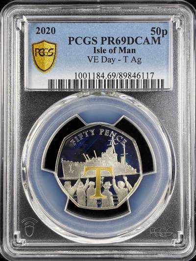 【雨安】【直播拍卖】【第0123期-评级币章】2026-01-10 周六 19:30 - [评级现代] Isle of Man 马恩岛 50便士 2020年 VE-Day PCGS-PR69DCAM 精制币