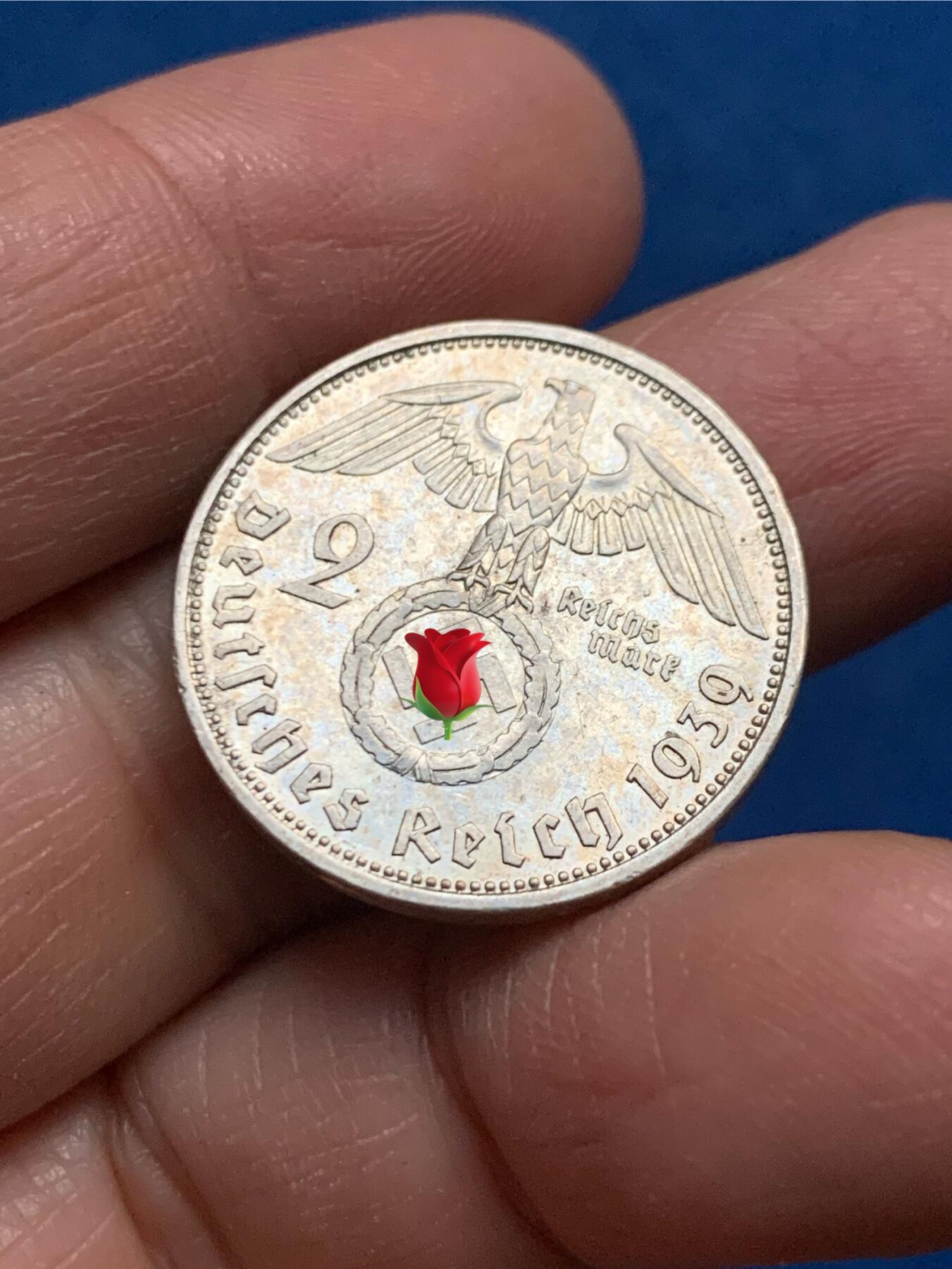 《竞宝斋》第455场 周日，周一 2场连拍 （全场包邮，欢迎送拍） 德国1939年兴登堡2马克银币