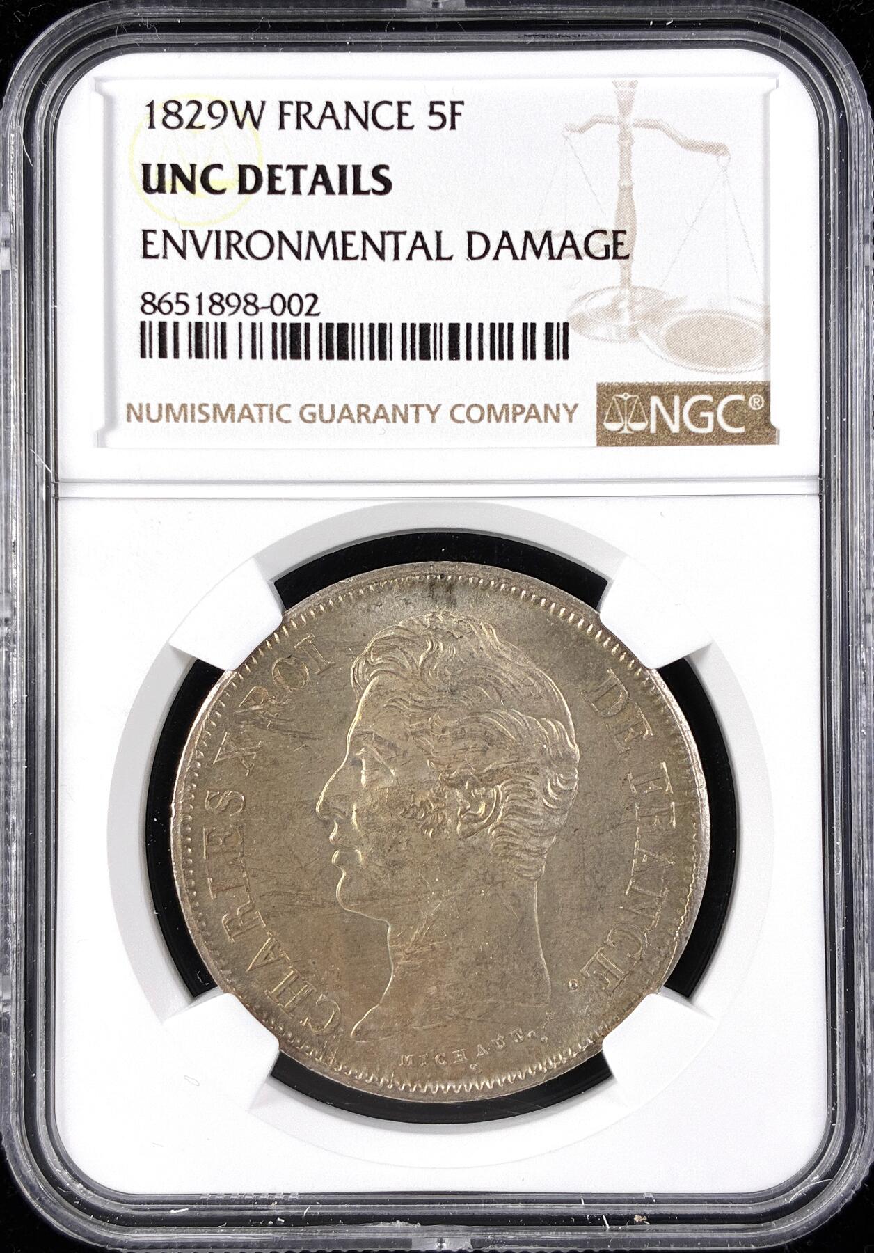 【雨安】【直播拍卖】【第0123期-评级币章】2026-01-10 周六 19:30 [评级法国] France 法国 5法郎 KM#0728 (1827-1830) 查理十世 1829年  NGC-UNC