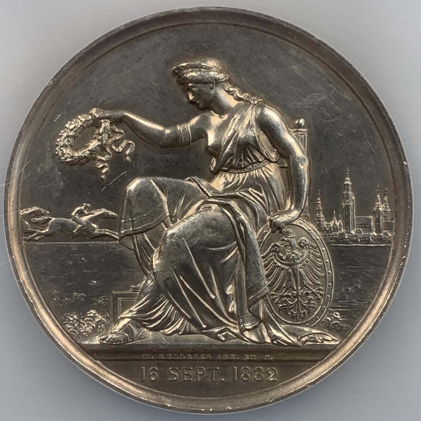 掌中浮雕-藏着的欧洲第048场 NGC UNC : 1882年西里西亚赛马俱乐部成立50周年银章，Emil Weigand 和 Friedrich Wilhelm Kullrich雕刻，50mm