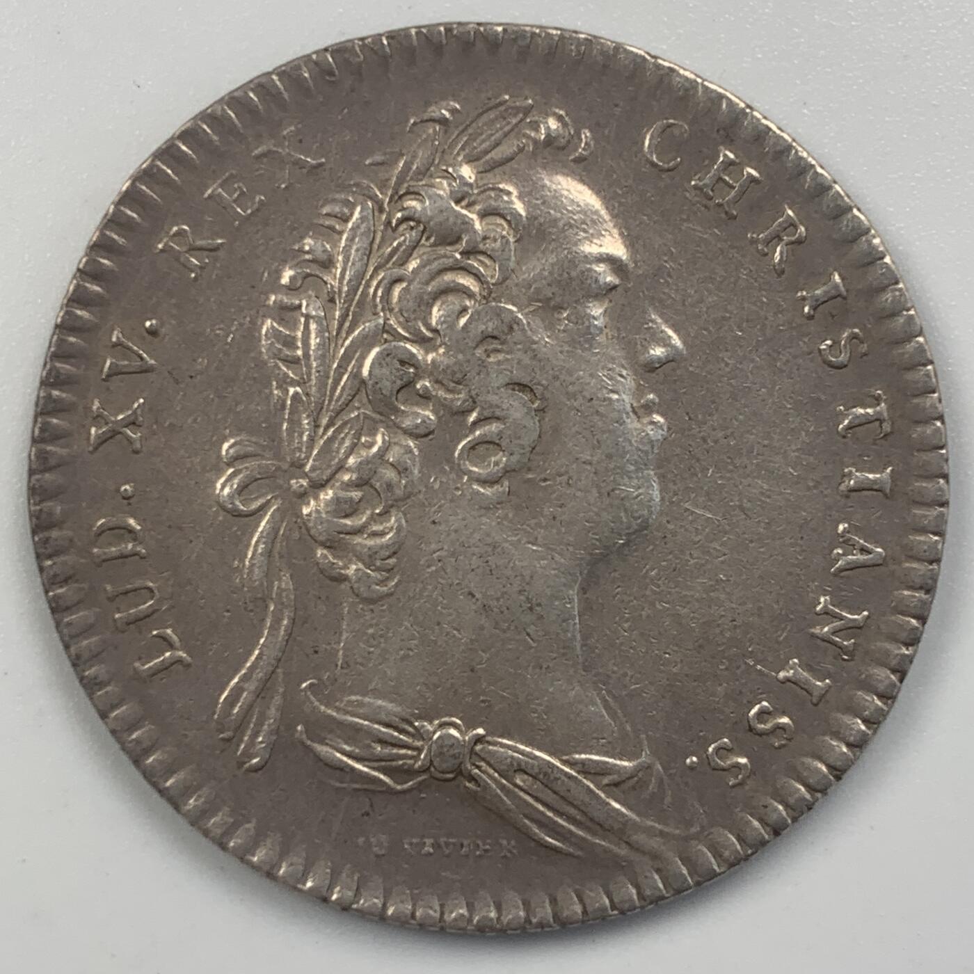 掌中浮雕-藏着的欧洲第048场 法国路易十五银质代币，31mm，9.94g，背逆