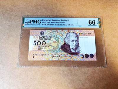【Blue Auction】世界纸币精拍第772期——18级TOP拍卖/信誉/品质/专业/高效💫 - 葡萄牙 1989年500埃斯库多 PMG66EPQ