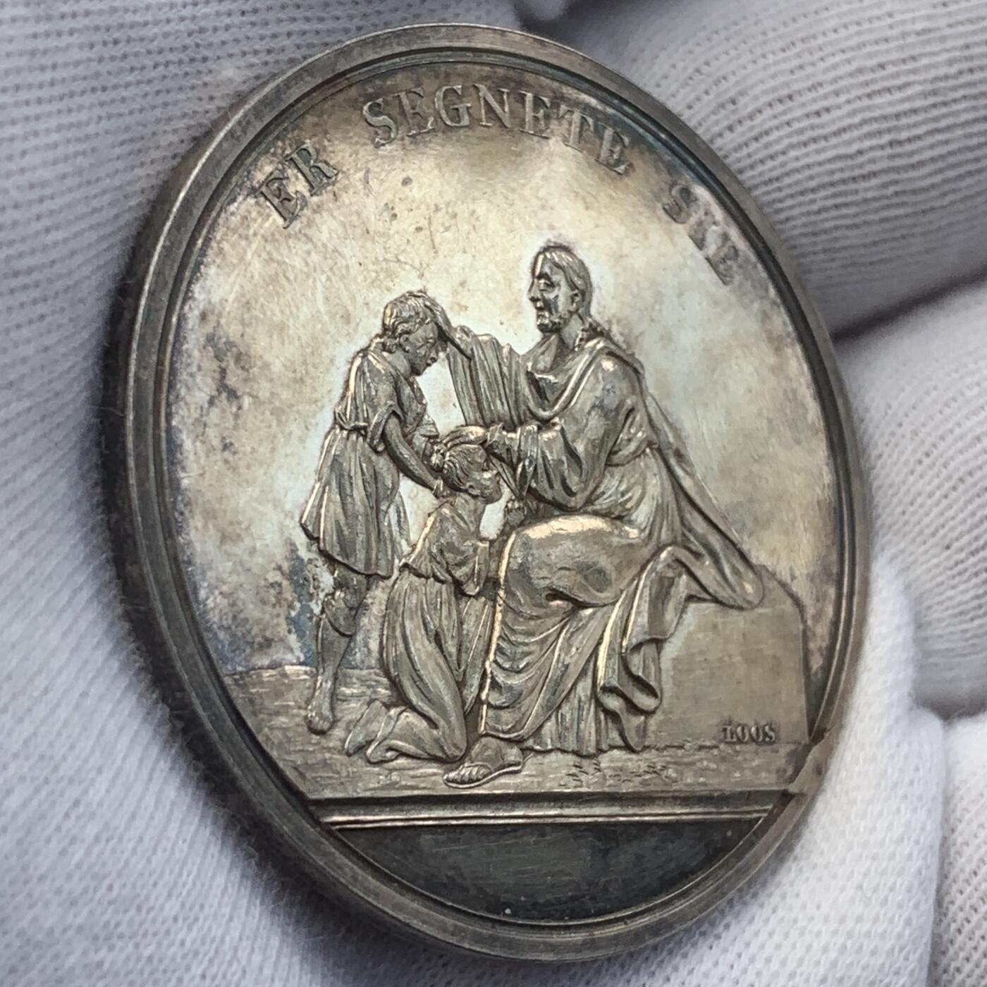 掌中浮雕-藏着的欧洲第048场 1803年德国古典大师loos基督坚信礼银章，42mm，26.2g