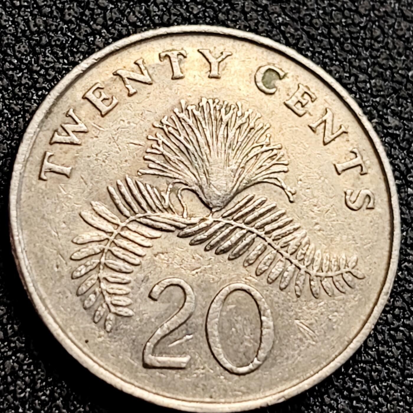 泉币菌-第164场-新年第七场 精品福利场 1987 高币值 新加坡20分 绒球花 高盾徽版 直径21.36mm