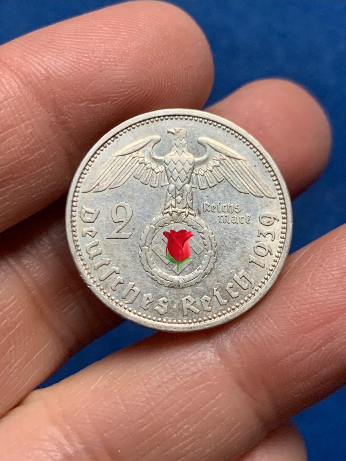 《竞宝斋》第455场 周日，周一 2场连拍 （全场包邮，欢迎送拍） 德国1939年兴登堡2马克银币