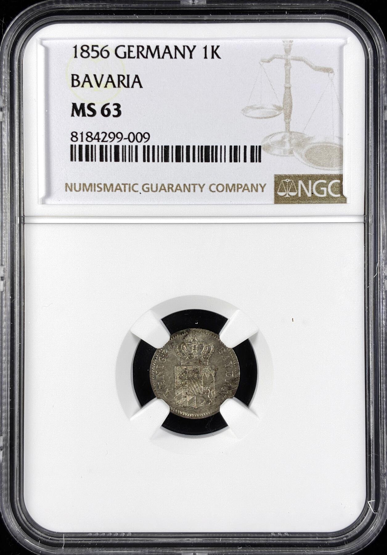 【雨安】【直播拍卖】【第0123期-评级币章】2026-01-10 周六 19:30 [评级德国] Germany 德国 德意志 巴伐利亚 1克鲁泽 1856年  NGC-MS63