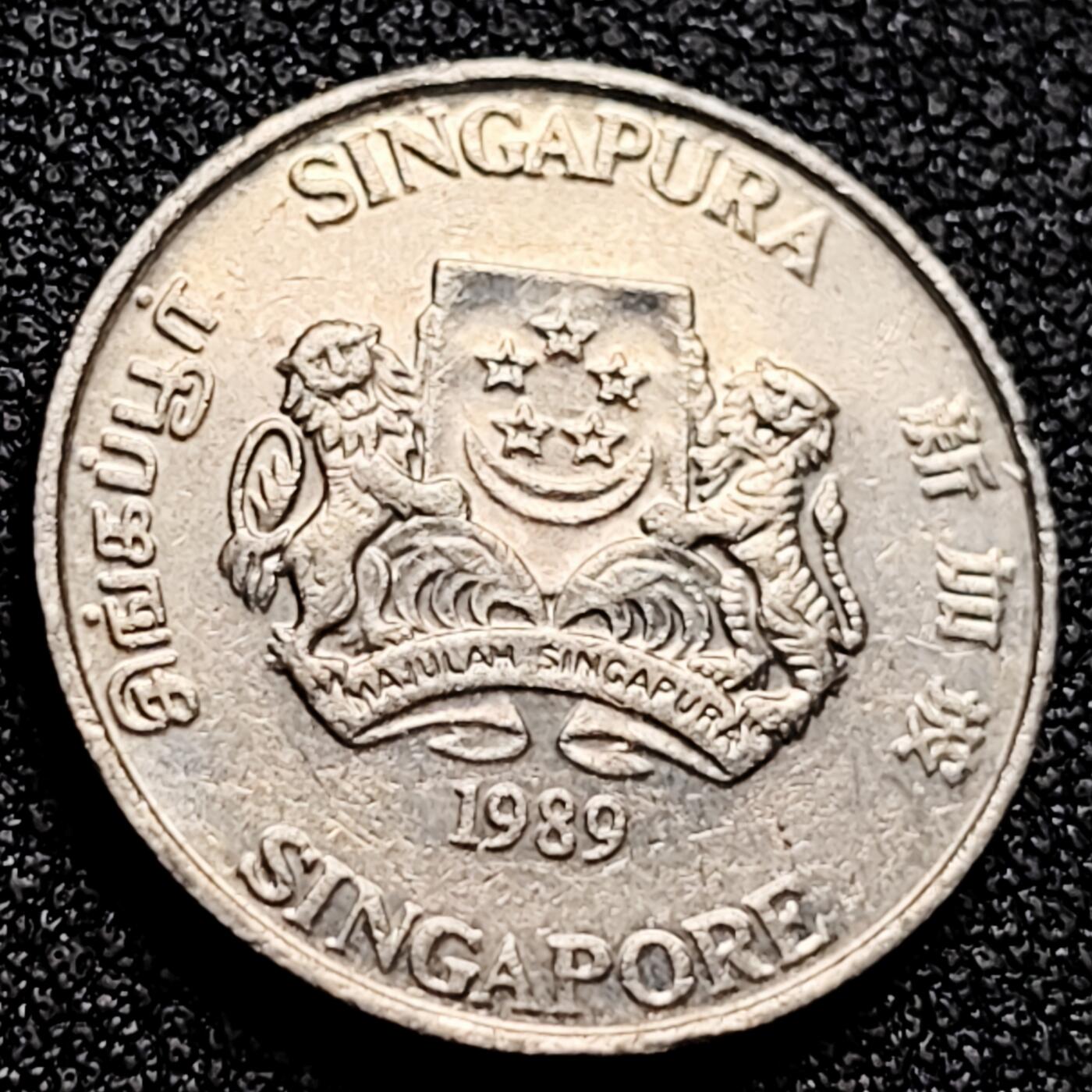 泉币菌-第165场-新年第八场 精品福利场 1989 高币值 新加坡20分 绒球花 高盾徽版 直径21.36mm