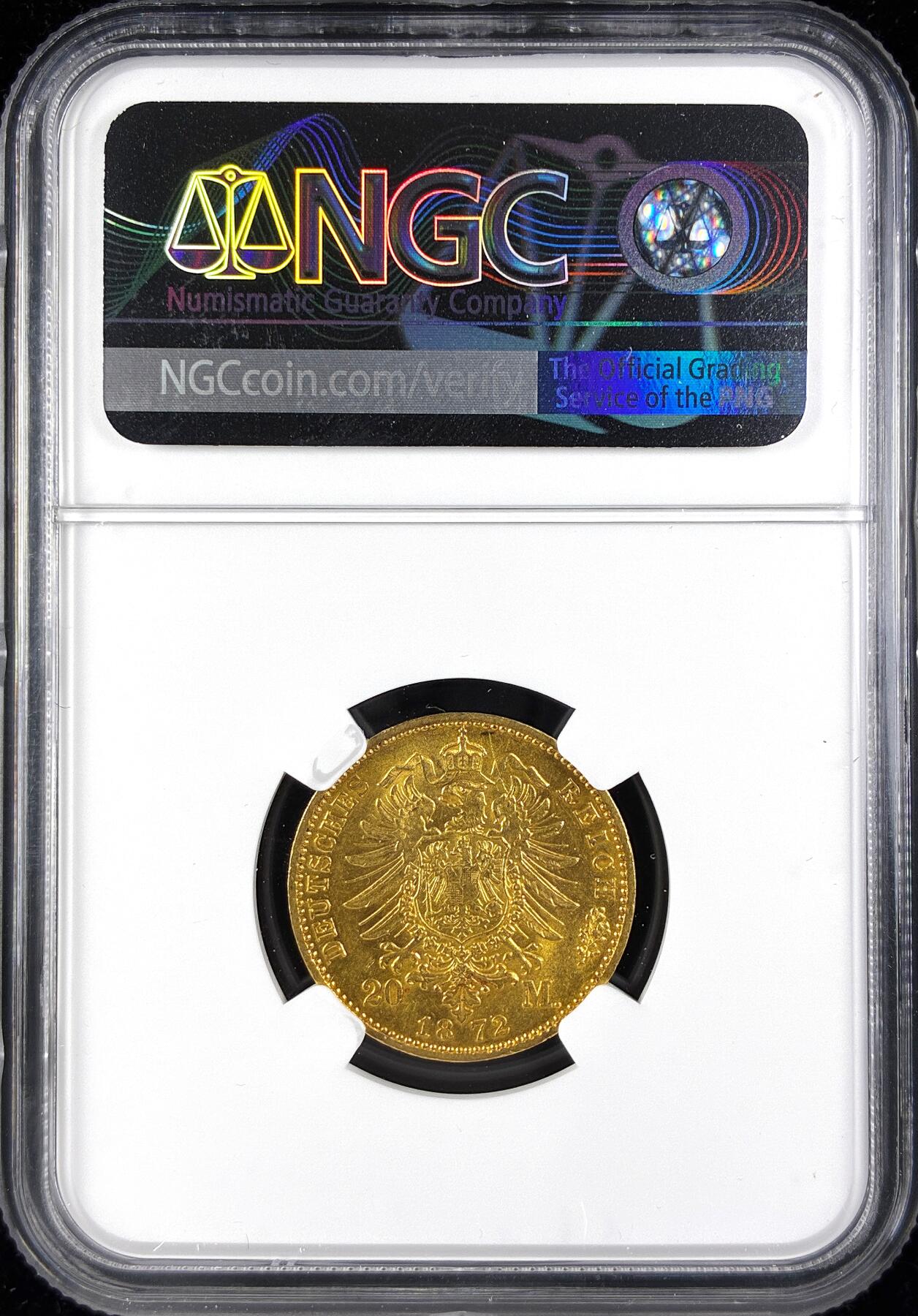 【雨安】【直播拍卖】【第0123期-评级币章】2026-01-10 周六 19:30 [金铂金币] [金币] Germany 德国 帝国  Prussia普鲁士 20马克 威廉一世 1872年C  NGC-AU58