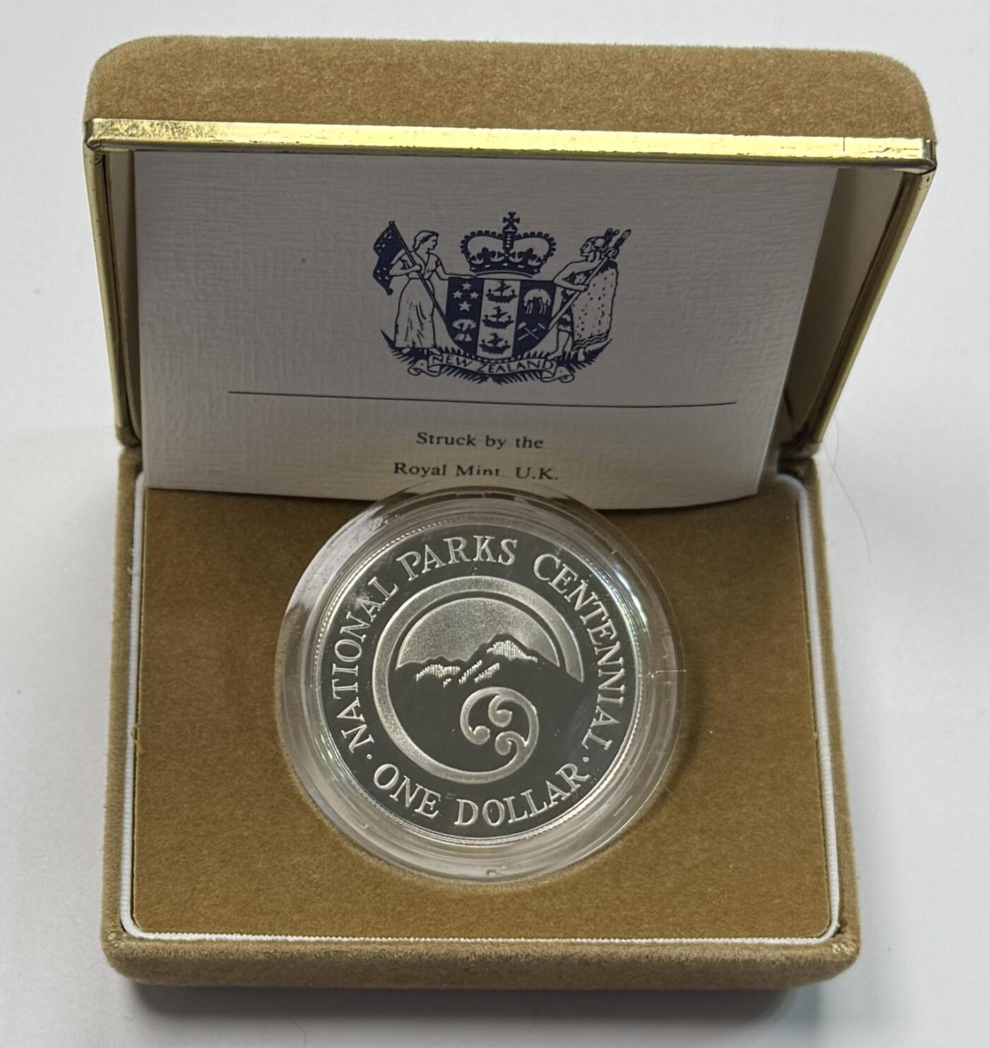 S&S Numismatic世界钱币-拍卖 第118期  新西兰1987年 国家公园成立100周年 1新元精制纪念银币 盒证齐全 27.2克925银