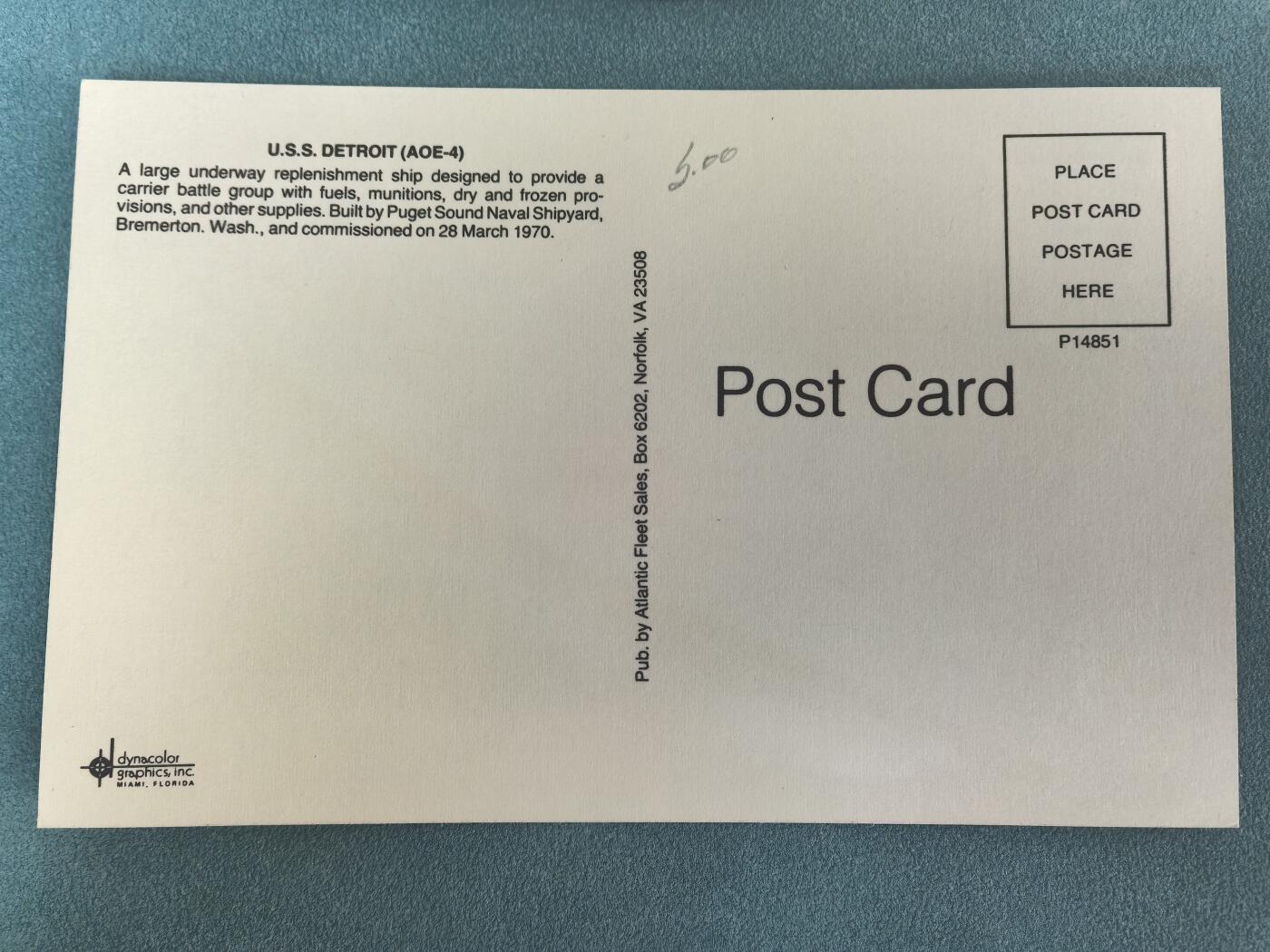 盛世勋华——号角文化勋章邮票专场拍卖第297期 美国冷战时期军舰专题明信片 底特律号补给舰